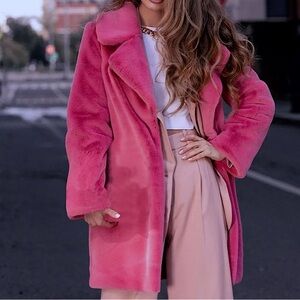 LA Coalition Faux Fur Hot Pink Coat Size Small
